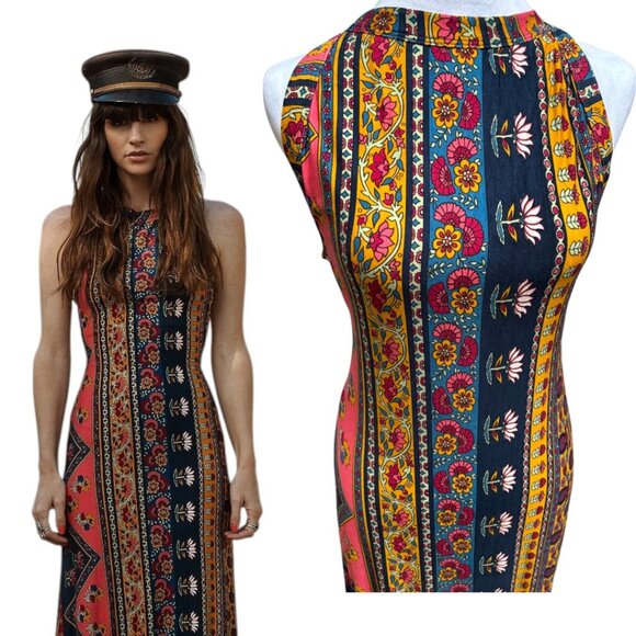 FREE PEOPLE NOVELLA ROYALE MIDNIGHT RAMBLER MAXI DRESS MEDIUM EUC - Picture 3 of 5